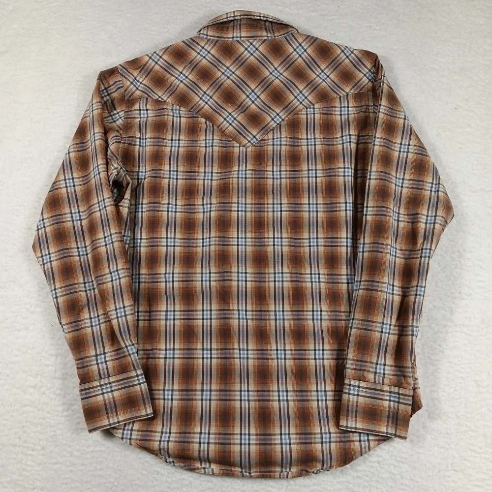 Vintage Wrangler Shirt Mens Medium Pearl Snap Plaid Western Rodeo Cowboy Ranch